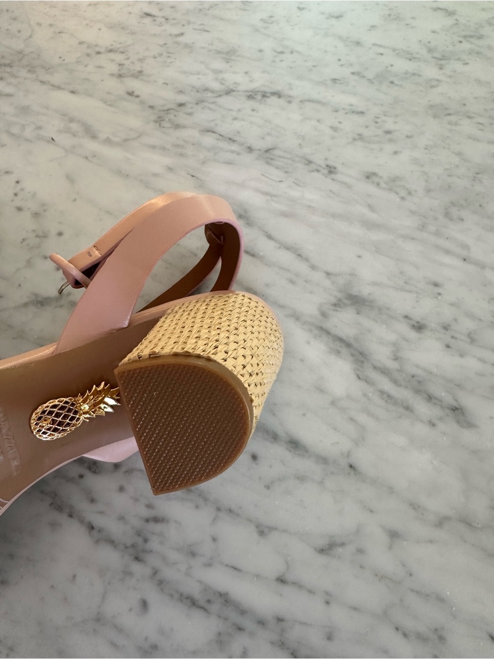 Aquazzura Blush Pink Woven Block Heel Sandals - Picture 2 of 6